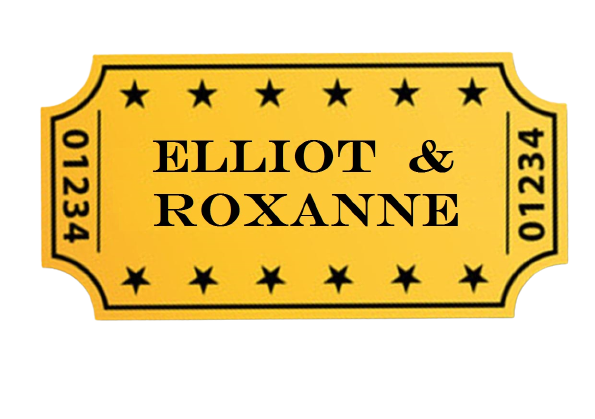 Un ticket de cinéma portant la mention Elliot et Roxanne