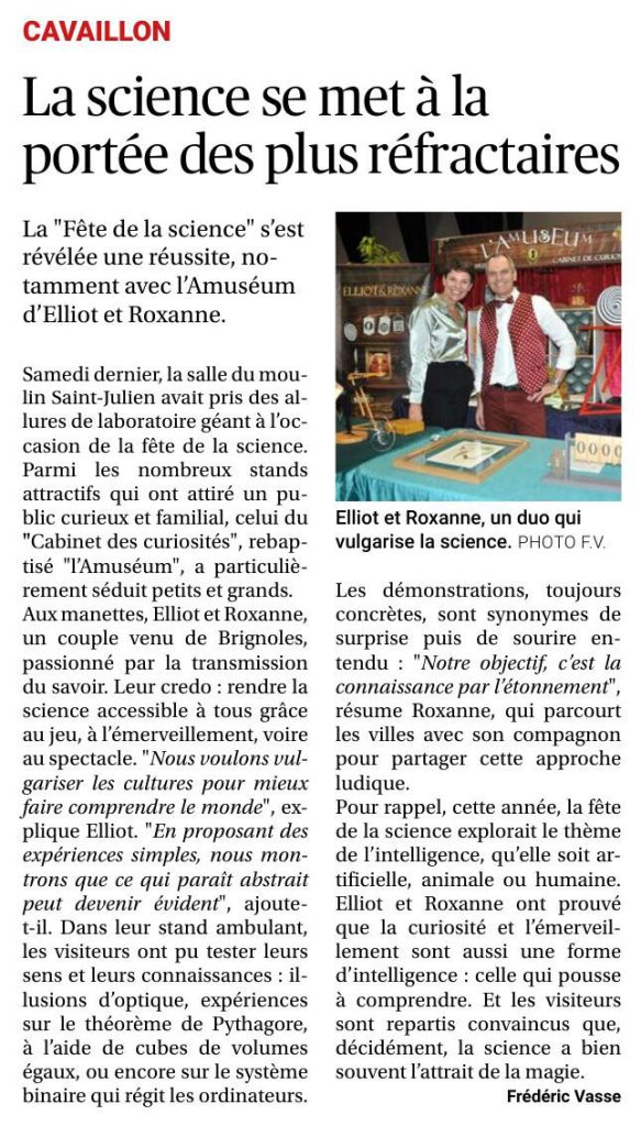 Article de presse Fête de la Science à Cavaillon